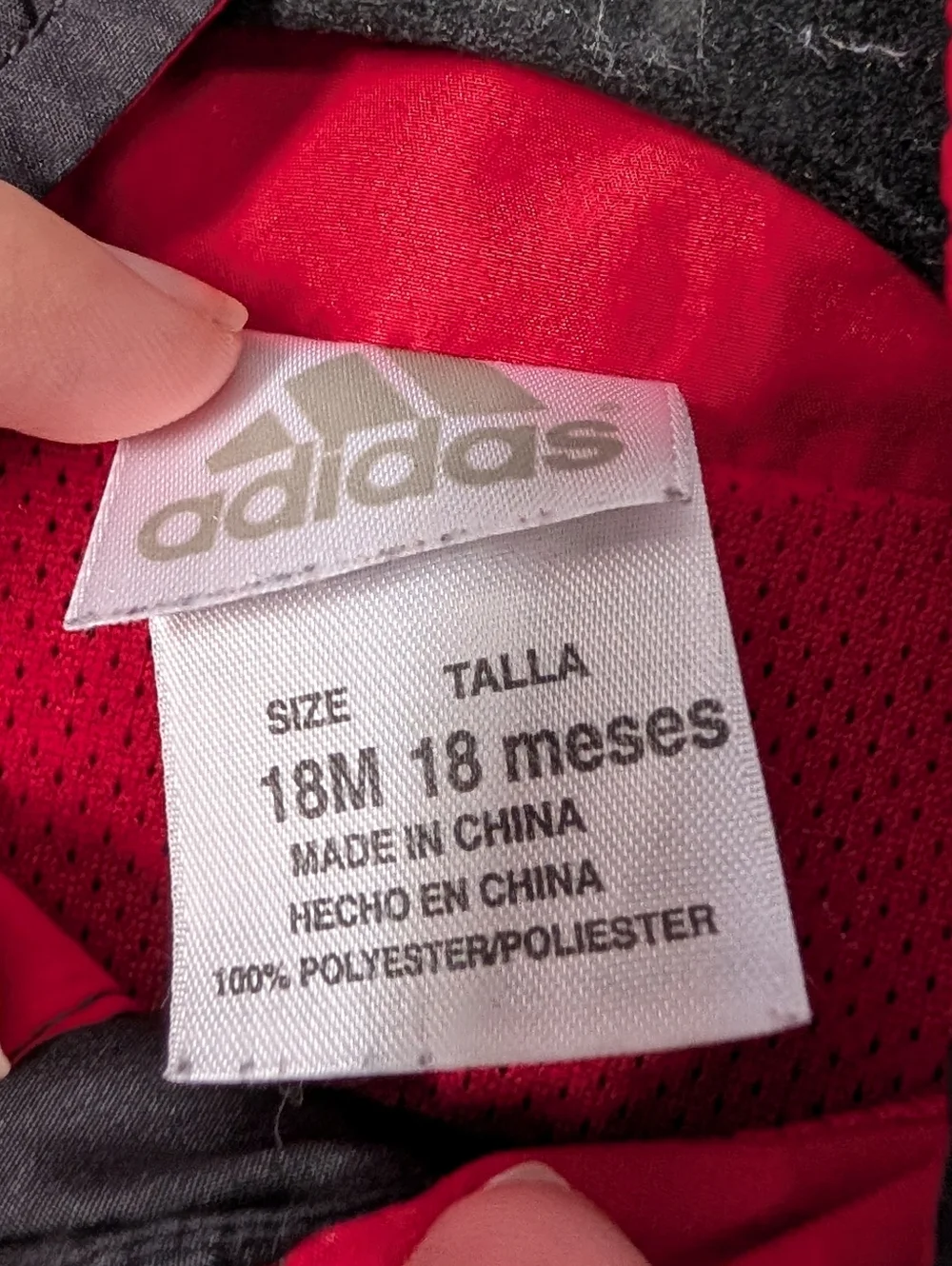 adidas Kids Black Jacket with Red Accents and White Stripes 18month 🦖